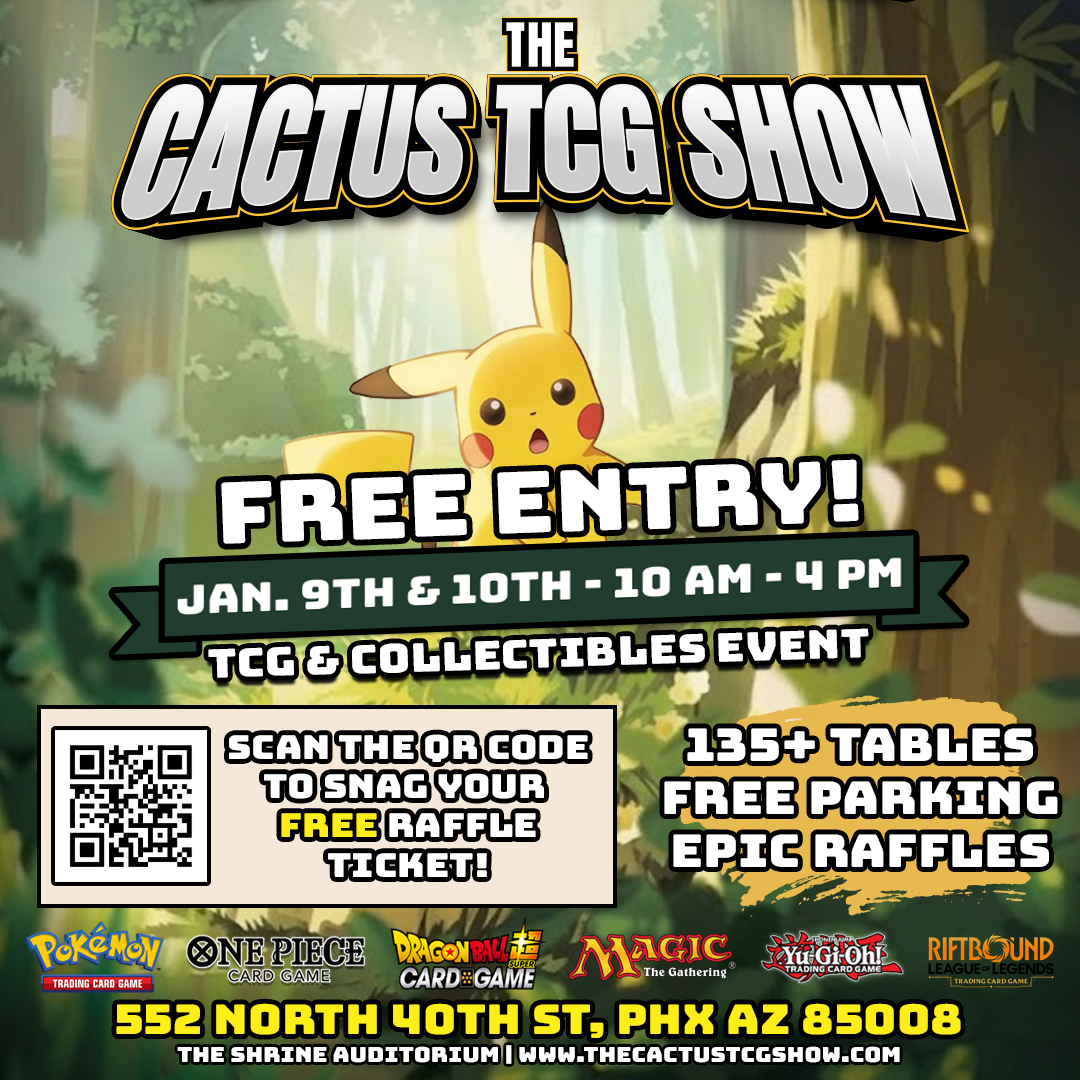 The Cactus TCG Show — January 2027 (Shrine Auditorium, Phoenix) official flyer — January 9 & 10, 2027 at Shrine Auditorium & Conference Center, Phoenix